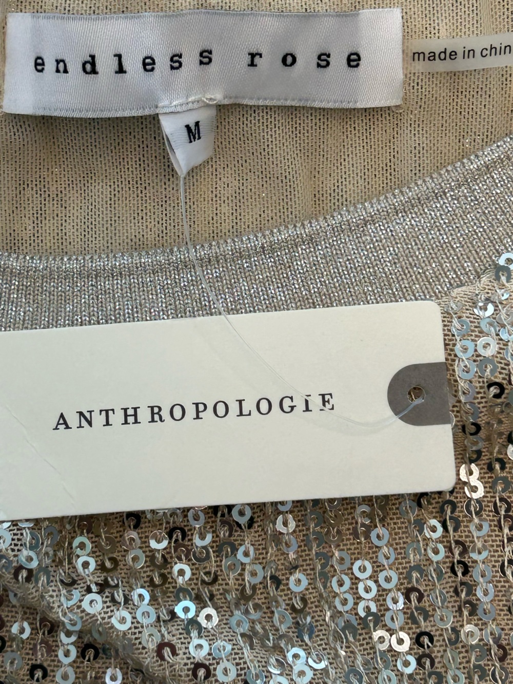 Endless Rose Sequin Shoulder Pad Top NWT Size M Ivory Champagne Sleeveless Party - Picture 9 of 12
